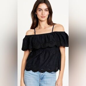 Black Off-Shoulder Eyelet Top